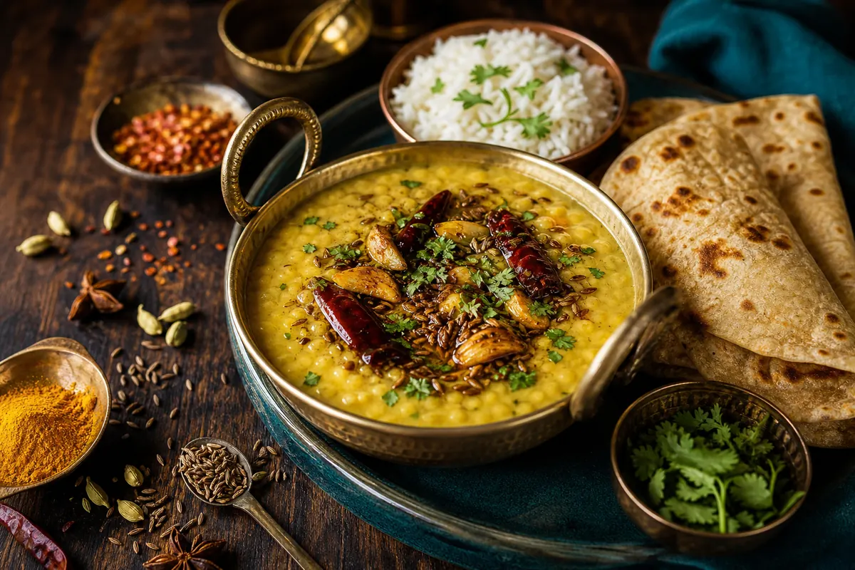 Indisk linsedal med krydret smørtopping (dal tadka)