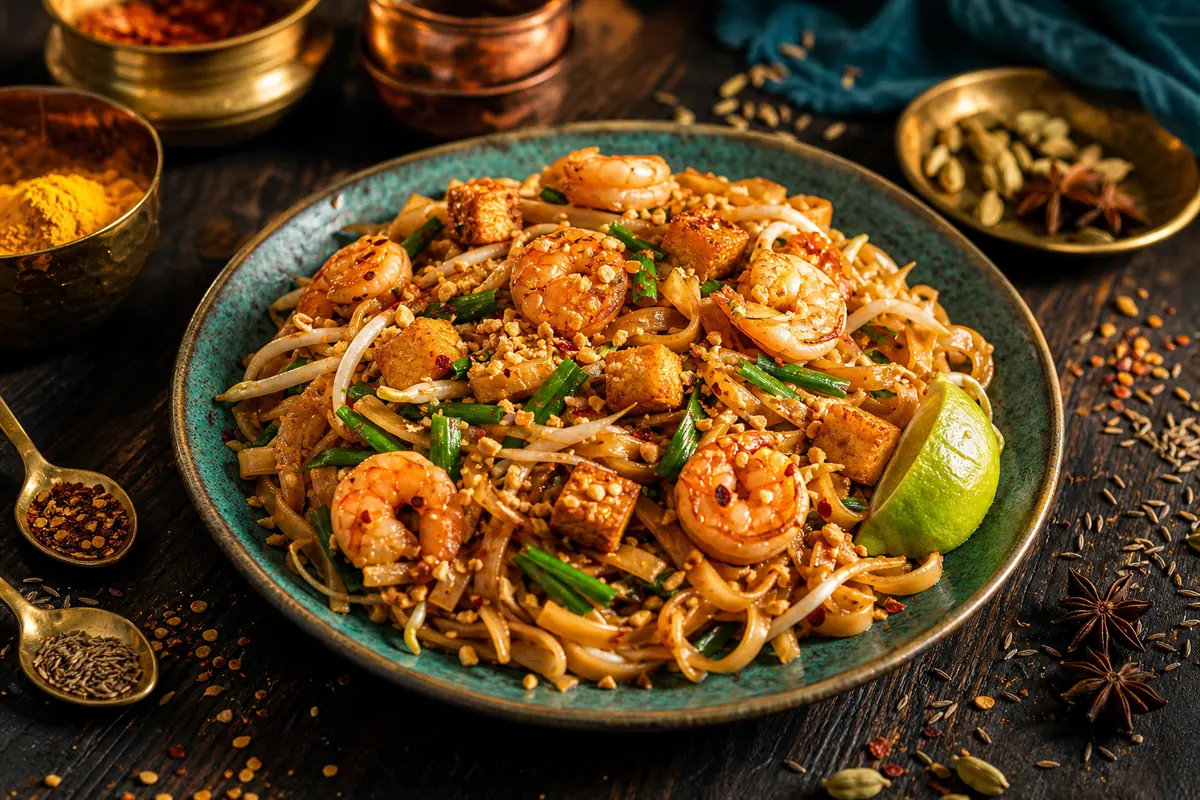 Pad thai med sprød tofu og rejer – hurtig thai-klassiker
